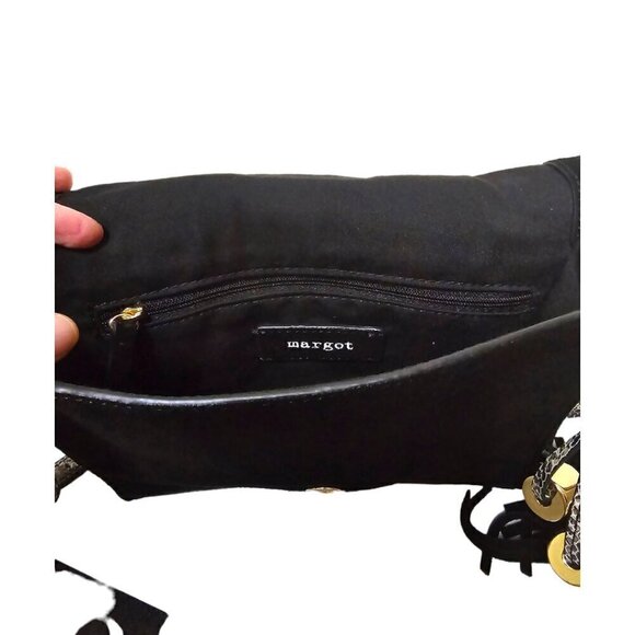 margot Black Suede Leather Snake Print Basket Weave Crossbody Purse - Picture 8 of 10